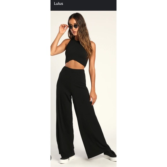 LULUS High Waisted Wide Leg Linen/Cotton Black Trousers Size‎ S - Picture 1 of 12
